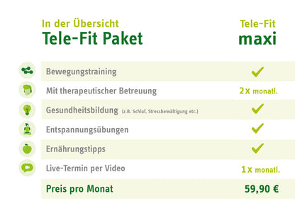 Online-Training Tele-Fit maxi im ZAR Heilbronn: Übersicht mit Bewegungstraining, 2x mtl. Betreuung, Live-Video-Termin für 59,90€/Monat.